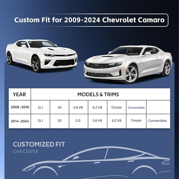 10 Layers Car Cover Custom Fit for Chevy Camaro(2009-2026),Waterproof All Weather for Automobiles, Outdoor Full Cover Sun UV Rain Protection with Cotton.Black