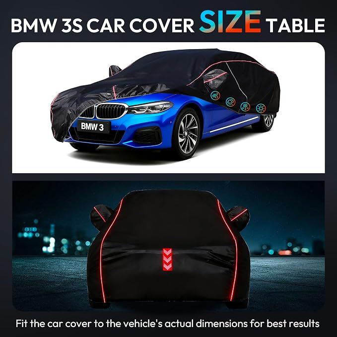 Car Cover Waterproof All Weather 8-Point Fastening for BMW 3 Series 2013-25 | All-Around Wind-Resistant Fastening, 120s Quick Setup, 600D Oxford Fabric, All-Weather Protection
