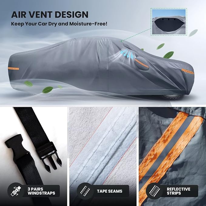 Waterproof Jeep Cherokee(1975-2023) Car Cover with Breathable Vents, [Upgrade] Premium Covers with Cotton Liner and Zipper Door, Sun Rain Snow Dust Uv Protection.(Gift with Towel)