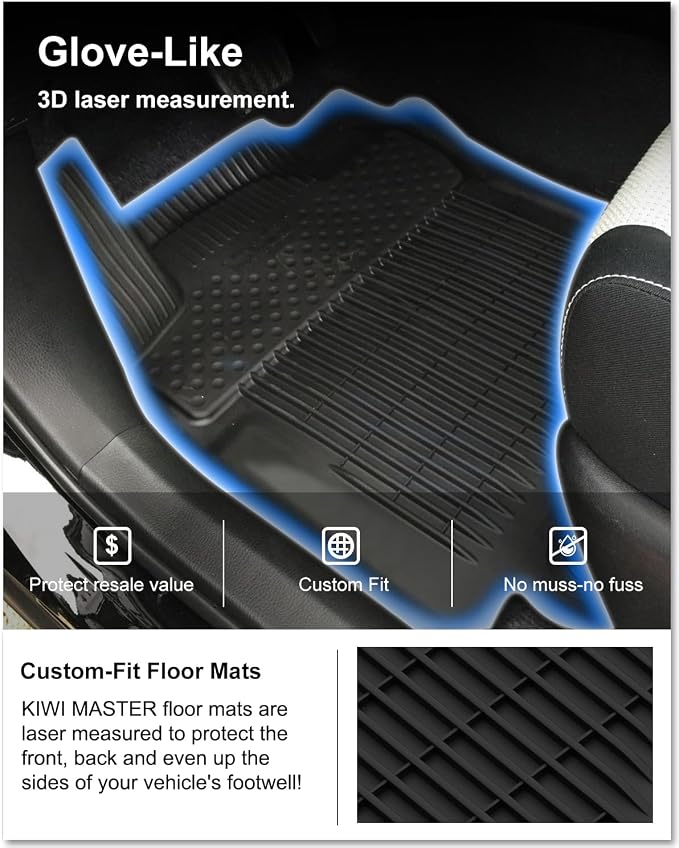 Kiwi Master Floor Mats for 2013-2018 Toyota RAV4 (Non-Hybrid) | OEM Replacement PT908-42165-20, Custom Fit All Weather Car Mats, Heavy Duty TPE Floor Liners, Front & Rear 2 Row Set, Black