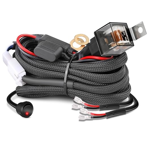 Wiring Harness Kit 12AWG 2 Lead, Nirider 12V Heavy Duty Rocker Switch Relay Fuse Nylon Wiring Harness for LED Light Bars Fog Lights Work Lights Driving Offroad LED Pods Wire Kit for Truck UTV ATV Car