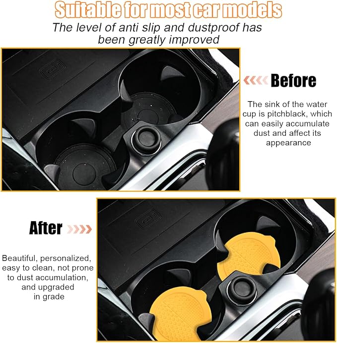 Mandark 4PCS Car Cup Holder Coaster, Silicone Anti-Slip Vehicle Insert Water Bottle Mat, Automotive Interior Insulation Drink Cup Pad Decor Accessories, Universal for SUV, Sedan, Truck (Yellow)