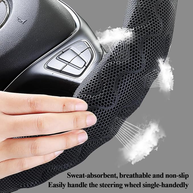 HZEL Car Steering Wheel Cover, Carbon Fiber Breathable Soft Grip Vehicle Steering Wheel Protector with Anti-Slip Lining, Automotive Interior Protective Decor Accessories, Universal Fit (Gray)