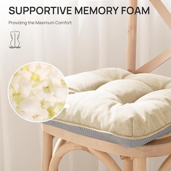 Love's cabin Memory Foam Chair Cushions Set of 4, 19"x19"x3.5" Indoor & Outdoor Seat Pads for Dining, Kitchen, Office, Patio Chairs - Beige