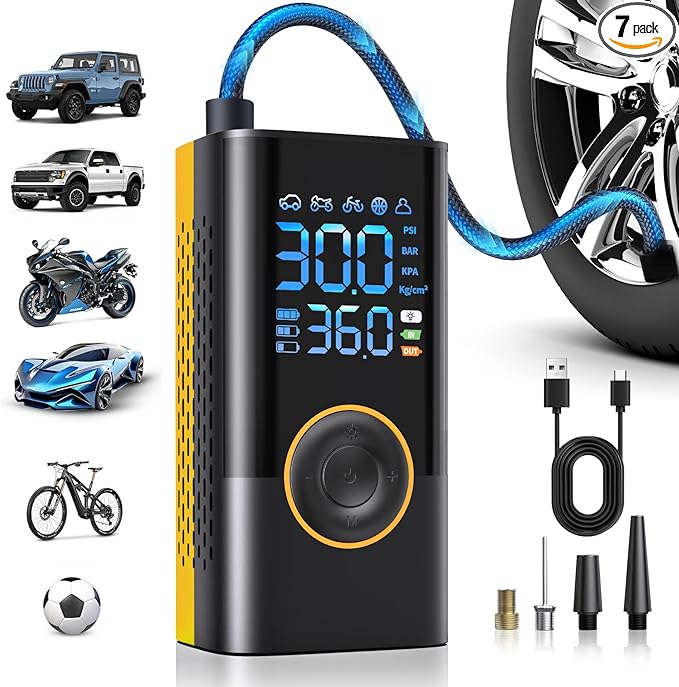 Tire Inflator Portable Air Compressor Portable Cordless Mini Air Pump with Digital Pressure Gauge Inflater 150PSI Fast Inflation and Auto Shutoff Function Tires Pump for Cars Motorcycles Bikes(Yellow)