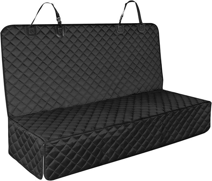Back Seat Cover for Dogs, Bench Seat Cover Protector with Side Flaps | 600D Oxford, Waterproof Scratchproof Non-Slip Car Seat for Dogs, Velcro Openings for Child Seat Access, Fits Cars Trucks SUVs