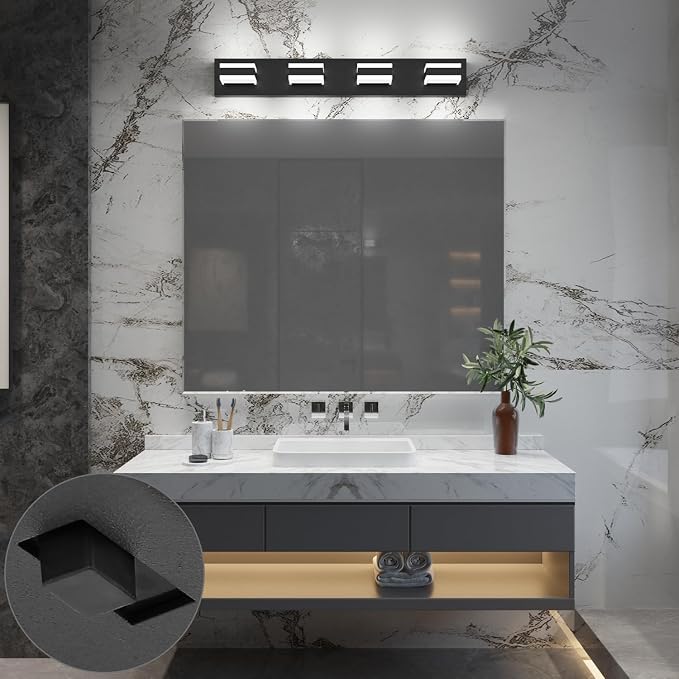 SOLFART 4 Lights Bathroom Vanity Lighting Over Mirror,5 Color Temperature Adjustable Matt Black Vanity Light, LED Light Fixtures, Light Over Mirror ETL Listed