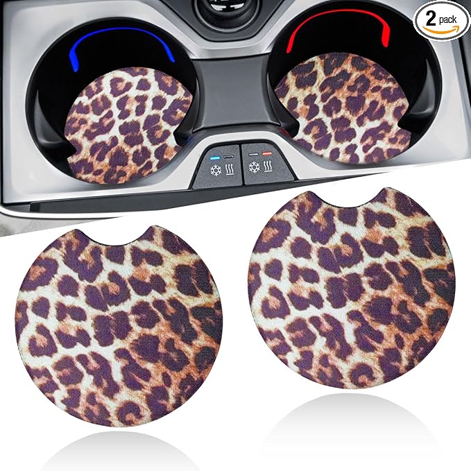 2PCS Leopard Print Car Cup Holder Coasters, 2.77'' Non-Slip & Shockproof Automotive Interior Drink Cup Mat, Universal Vehicle Insert Coaster Decoration Accessories for Women Girl (No.4)