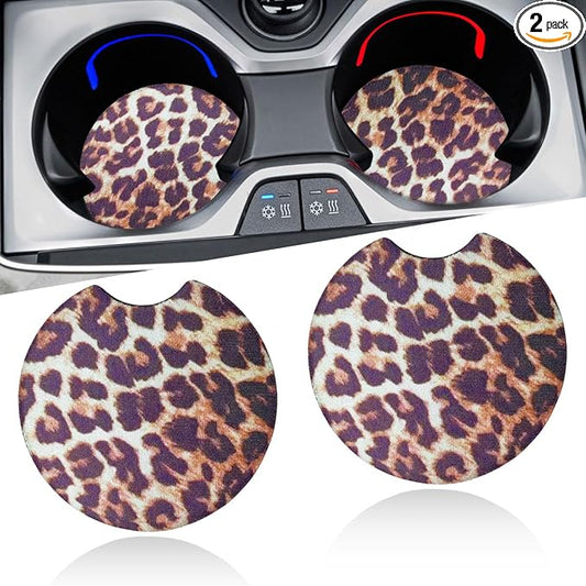 2PCS Leopard Print Car Cup Holder Coasters, 2.77'' Non-Slip & Shockproof Automotive Interior Drink Cup Mat, Universal Vehicle Insert Coaster Decoration Accessories for Women Girl (No.4)