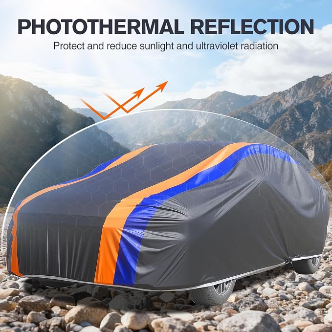 DINGHAO Car Cover Waterproof All Weather with Hot Stitching for Automobiles,6 Layers Outdoor Full Exterior Cover Sun UV Rain Snow Wind Protection Fit for 201"(201 * 75 * 59 inch) Sedan