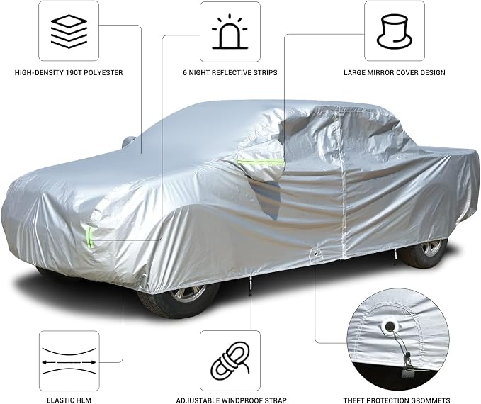 Tecoom Truck Car Cover Waterproof All Weather Breathable Light Shell with Door Zipper & Lock, UV Dust Sun Protection, Full Exterior Covers Automobiles Universal Fit for Tundra, Up to 212" Length