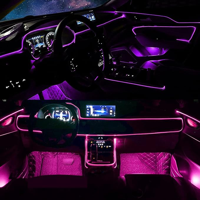 DEHERANE Interior Car LED Strip Lights, RGB 6 in 1 Ambient Lighting Kits with 315 inches Fiber Optic, 16 Million Colors APP Wireless Control Car Neon Lights, with Music Sync Function
