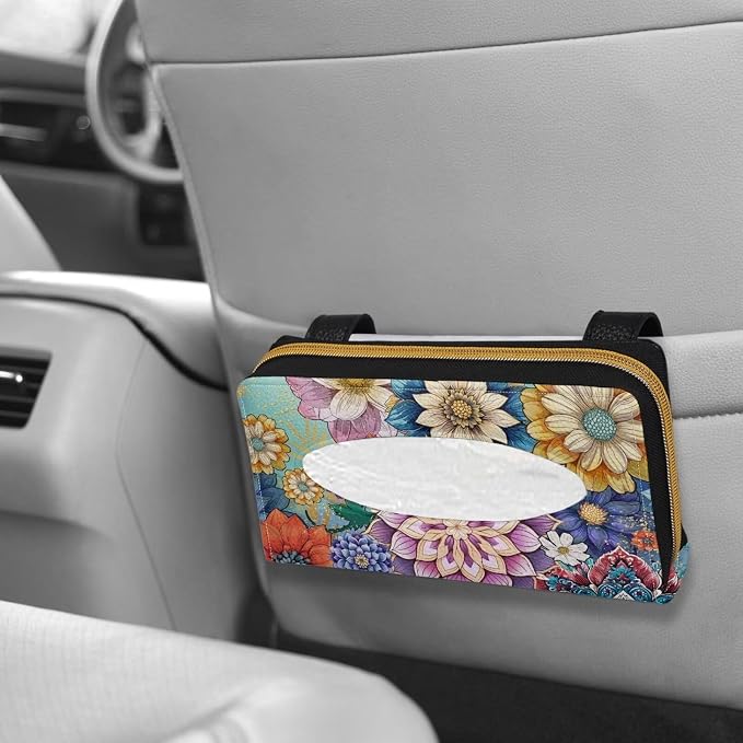 Bohe Flower Visor Automotive Tissue Holder Bohe Flower Pattern Car Sun Visor Tissue Box for Back Seat Car Interior Accessories