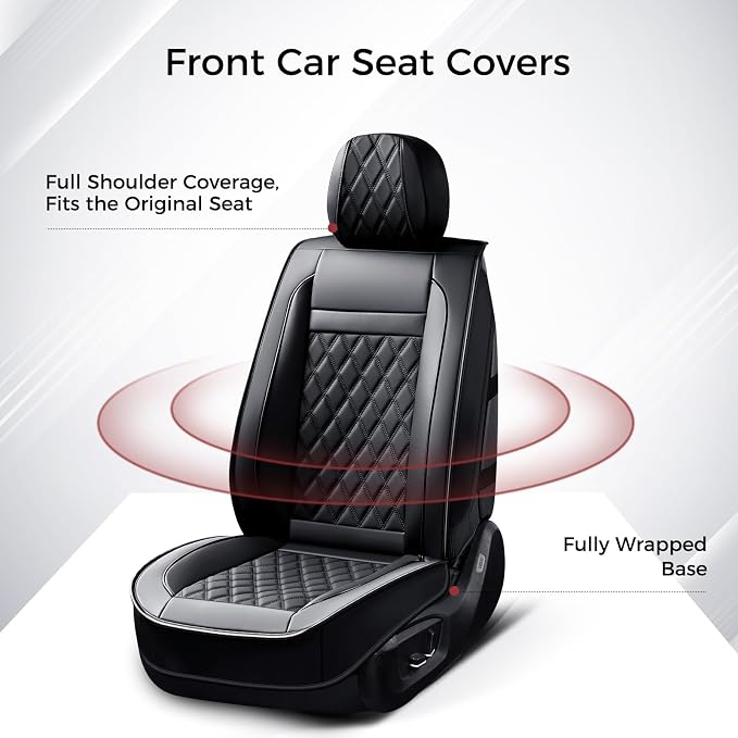 Huidasource Seat Covers Full Set, 5 Layers Full-Cover Leather Seat Cover Hollow Design Airbag Pops, Front ＆ Back Seat, Seat Covers for Most Cars, Vans, Trucks, SUVs Universal Fit (Full Set/Black)
