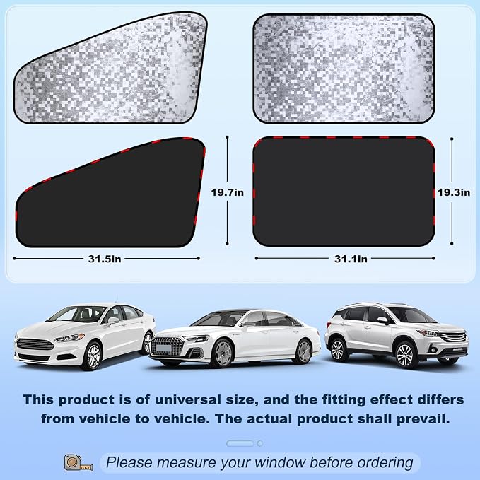 ZATOOTO Rear Side Window Sun Shade, 2 Pack Car Window Covers 99% UV Block | Car Curtains Magnetic Side Window Sun Shade, Heat Reflective, Keeps Cooler, Taking a nap, Changing Clothes, Camping