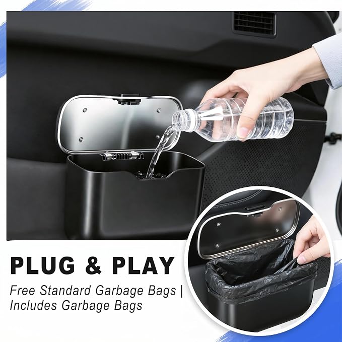 Car Trash Can with Lid, Leakproof Auto Garbage Bin, Hanging Mini Vehicle Trash Bin, Essentials Interior Car Accessories for Organizer, Vehicle Garbage Can for SUV, Truck, Auto (Black)