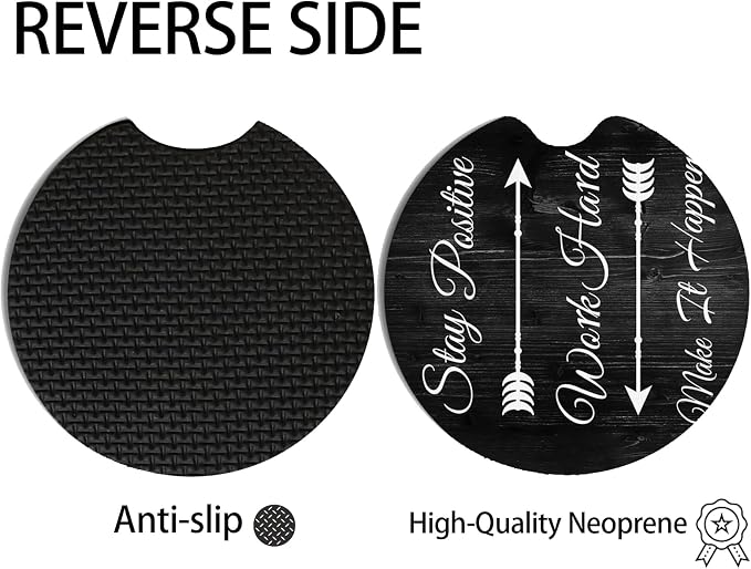 2pcs Stay Positive Car Coasters,Absorbent Universal neoprener Cup Holder Coasters with a Finger Notch,Car Accessories for Women&Man Interior，2.75"