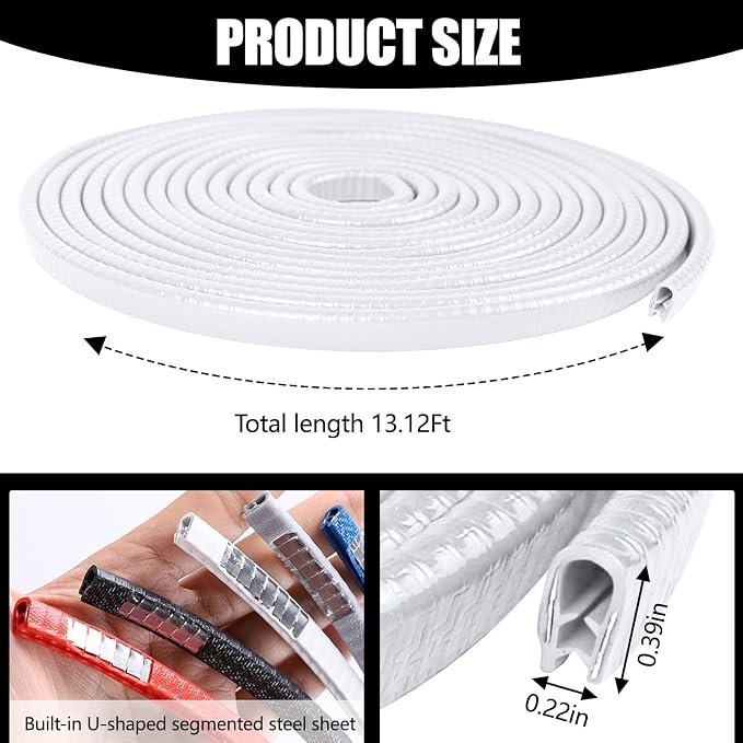 Wuyaoyao 13.1Ft (4M) Car Door Edge Guards, Rubber U Shape Automotive Door Entry Guard Protector Strip, No Glue Required, Universal Vehicle Doors Edge Trim, Exterior Car Accessories (White, 13.1FT)