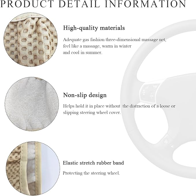 Yourkar Elastic Steering Wheel Cover, 15"×15" Comfy Breathable Stretch Steering Wheel Protector, Ice-Silk Cloth Polyester Steering Wheel Cover for Men Women, Car Accessories (Beige)
