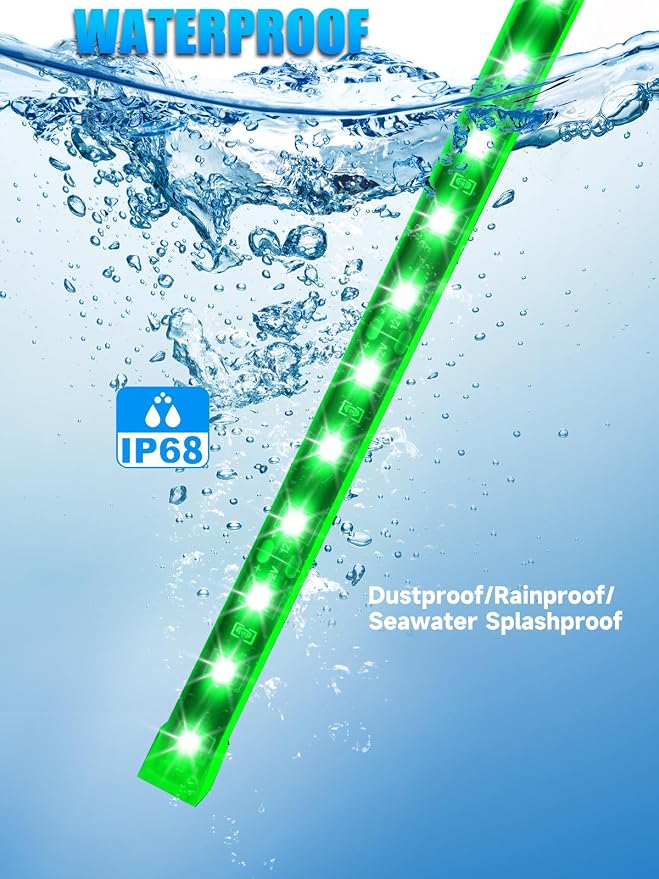 Car LED Strip Lights IP68 Waterproof Cuttable 24inch Green 4 Pcs | 12V Footwell & Underbody Lights, 5050 SMD Beads, Interior & Exterior Light, Fits SUVs, Trucks, Motorcycles, Boats, Golf Carts