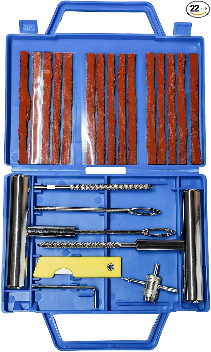 22 PCS Tire Repair Kit, Heavy Duty Tire Puncture Rubber Repair Plugs with Professional Tools, Universal Tire Patch Kit for Car Truck SUV Motorcycle Tubeless Tyre Flats