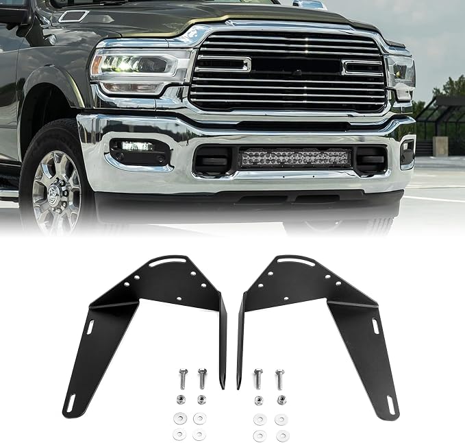 WeiSen Front Hidden Bumper Light Bar Mount Fit for Ram 2500 3500 2019-2024 | Fit 22" Straight LED Light Bar,No Drill,Heavy Duty Steel,Rust Resistant,Black Powder Coated,Light Bar Bracket
