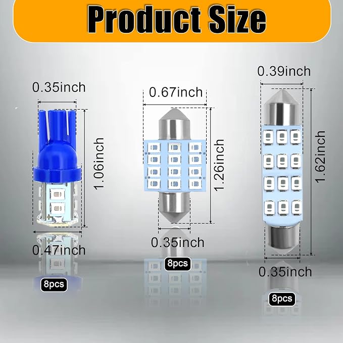 QuicTO LED Interior Light Set, 24 Pieces, Blue, Compatible with Most Vehicles
