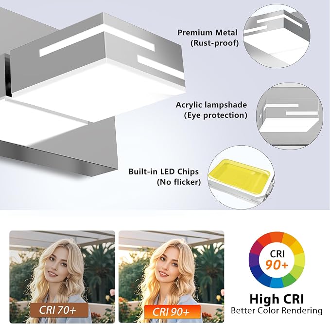 LED Modern Bathroom Vanity Light Fixtures, Dimmable Chrome Vanity Lights for Bathroom Lighting Fixtures Over Mirror, with 360° Rotatable Heads 8-Light 54-inch (Cool White 6000K)