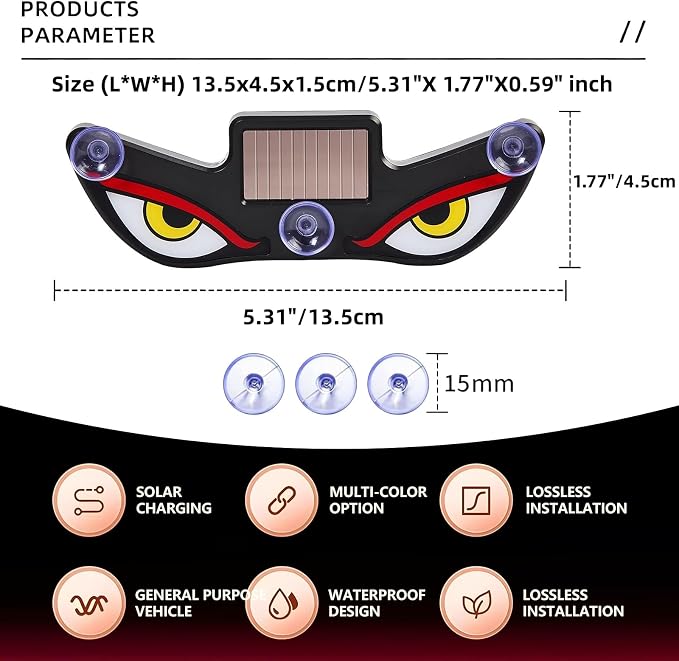 Solar Demon Eye LED Car Wireless Window Light, 3Pack LED Wireless Ambient Lamp with 6 Lighting Modes,Flicker Signal Warning Light RGB Led Light Kit for Cars, SUVs, Trucks, Vans