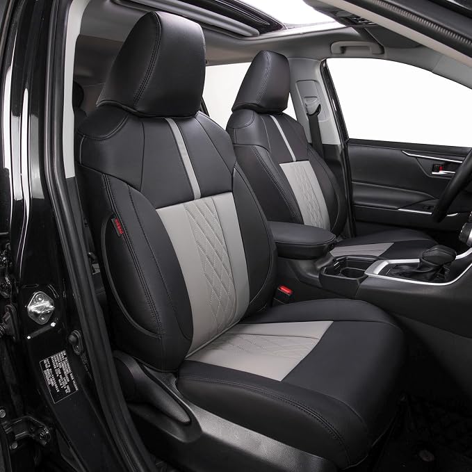 EKR Car Seat Covers Custom Fit for Toyota 4Runner(5 Seats) Full Set | for Toyota 4Runner 2003-2009(Power Front Seats)Airbag Compatible,Waterproof Pet-resistant,Faux Leather(Black+Light Gray)