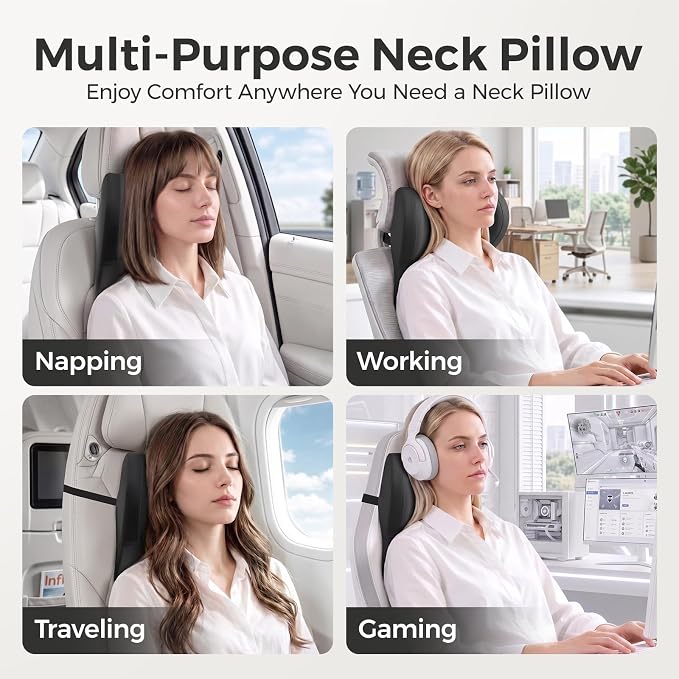 BEBAS Car Headrest Pillow, Ergonomic Memory Foam Car Neck Pillow for Driving, Neck Support Pillow with Breathable Removable Cover, Headrest Support Cushion for Pain Relief, Fits All Vehicles(Black)