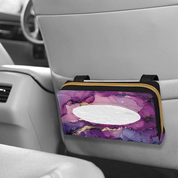 Purple Marble Leather Car Tissue Holder for Car PU Leather Car Visor Backseat Case Holder Leopard Car Accessories for Women & Men