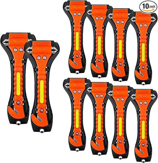 10 Pack Safety Hammer, Emergency Escape Tool with Car Window Breaker and Seat Belt Cutter, Life Saving Survival Kit