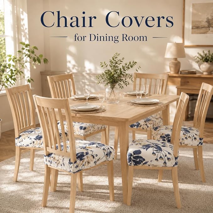 NILUOH Waterproof Seat Covers for Dining Room Chairs Set of 6, Chair Seat Slipcovers Dining Chair Cover Removable Washable Chair Protctor Cover, Rear Covers