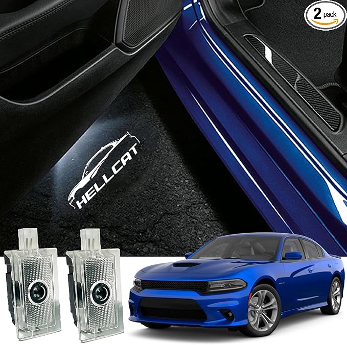 2pcs Never Fade Door Light Led Logo for Dodge Charger Daytona Hellcat All Car Models Projector Ghost Shadow Puddle Courtesy Step Lights (Hellcat)