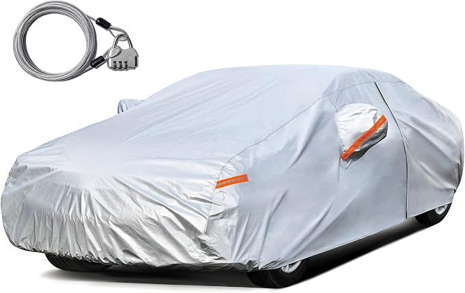 Kayme Car Cover for Automobiles All Weather Waterproof with Lock and Zipper Door, Outdoor Cover Sun Uv Rain Protection, Fit Sedan (186 to 193 Inch) H3