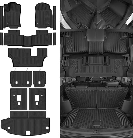 Custom Fit Floor Mats for 2013-2015 Dodge Durango 7 Seats/Bench Seats, All Weather TPE Floor Liners & Trunk Mat & 2nd/3rd Row Backrest Mat & Door Sill Guard, Full Set Interior Accessories