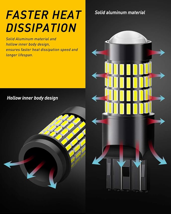AUXITO 7440 7443 LED Bulb Reverse Lights, Super Bright 7441 7444 992 W21W LED Bulbs with Projector for Reverse Tail Brake Signal Back Up Parking Marker License Plate Lights, 6000K White