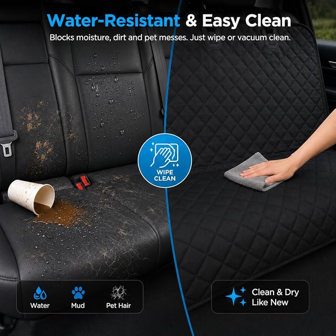 Dog Car Seat Cover & Protector, Pet Back Seat Cover for Cars & SUVs, 54" | Fits compact SUVs, EVs & sedans; protects rear bench and car interior from pet hair, kid spills, baby boy messes, and stains.