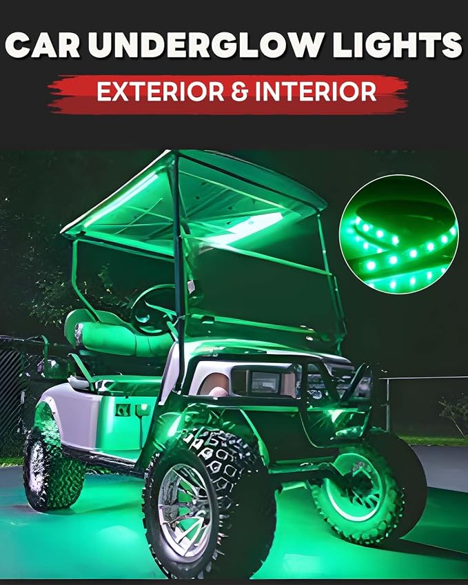 12V Led Light Strip 12.7" Waterproof Green Led Light Strips for Car Golf Cart Motorcycles Truck Boat Led Strip Lights,Pack of 4
