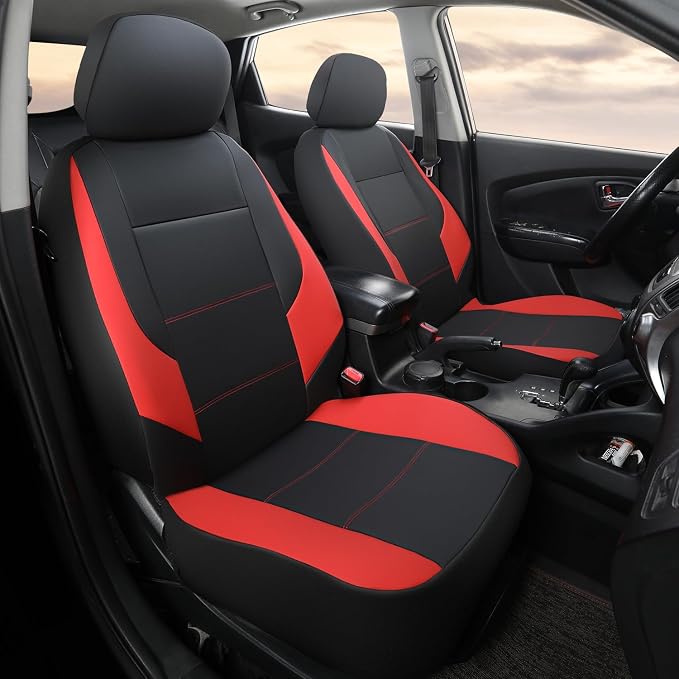 GIANT PANDA Front Car Seat Cover for Hyundai, Faux Leather Bucket Seat Covers Custom Fit Hyundai Sonata Elantra Santa Fe Tucson Accent Kona Palisade Genesis Venue Ioniq (Red+Black) 2-Pack