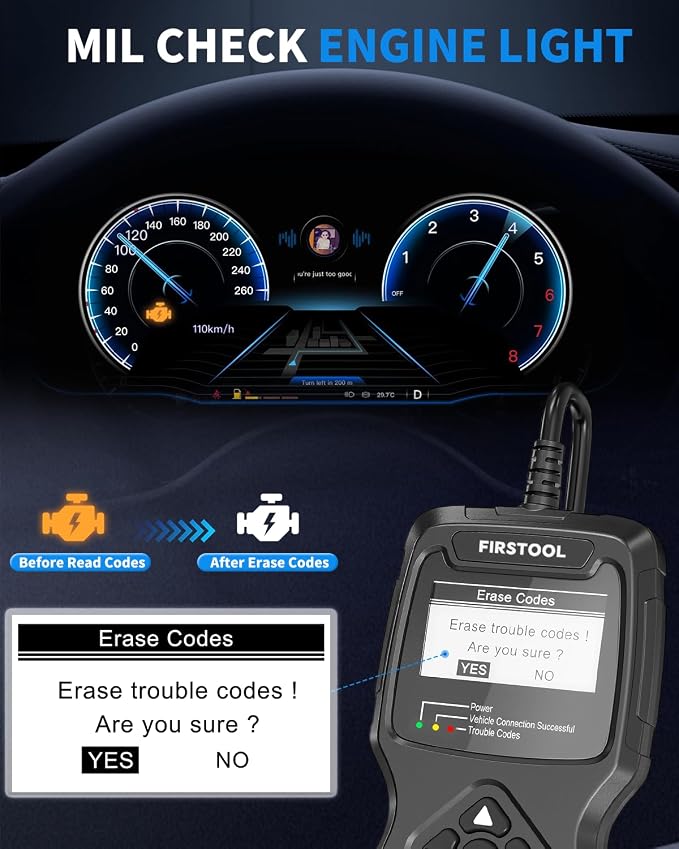 Car OBD2 Scanner, FIRSTOOL OBD2 Scanner Diagnostic Code Reader Tool with I/M Readiness, Battery Tester, Check Engine Light with Reset, OBDII/EOBD Car Diagnostic Scanner for All Vehicles After 1996