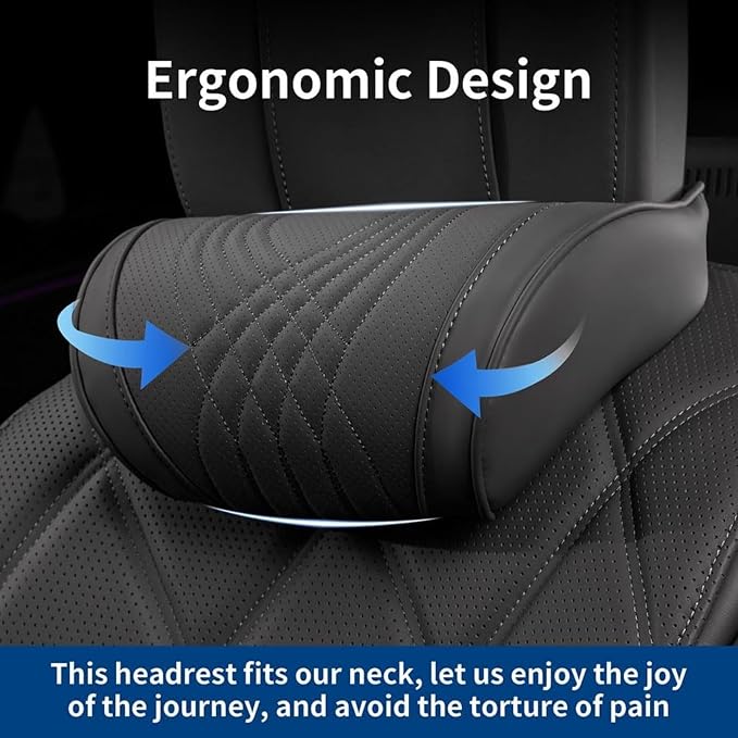 Car Neck Pillow for Driving Memory Foam Headrest Nappa Leather Head Rest for Most Cars SUV Home Office Traveling