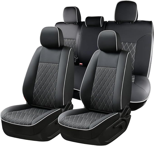 Coverado Tacoma Seat Covers Full Set, Faux Leather Seat Covers Custom Fit for 2016-2023 Toyota Tacoma Double/Crew Cab Base Prerunner SR5 Limited TRD Sport Interior Covers (White Line)