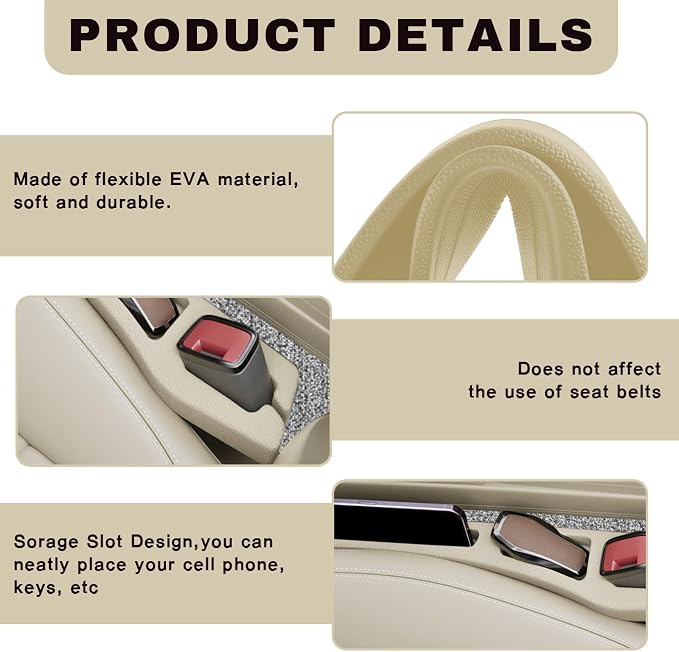 2PCS Car Seat Gap Filler Organizer, Multifunctional Car Gap Filler Organizer Storages Function for Storing Phones Keys Cards, Universal No Drop Seat Guard for Cars ﻿ (Beige)