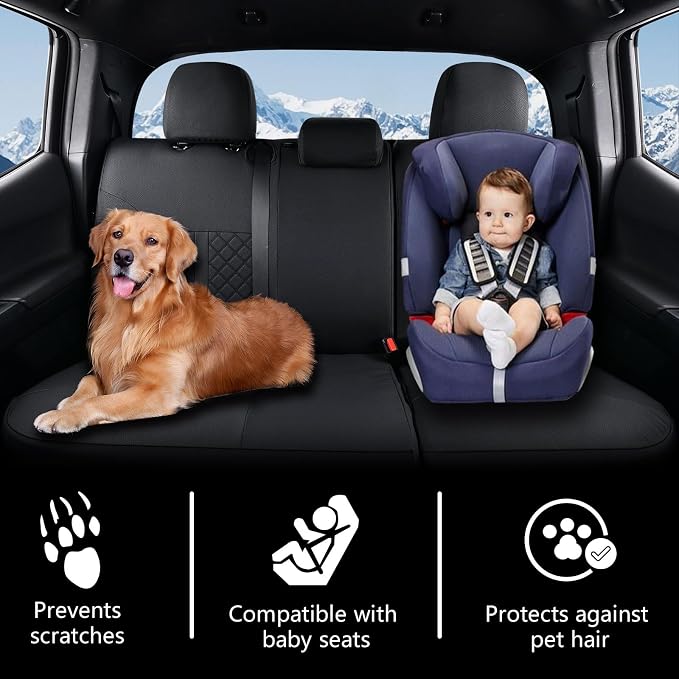 Truckiipa Toyota Tacoma Car Seat Covers Full Set, Leather Waterproof Truck Seat Covers Fit for 4th Gen 2024 2025 2026 Toyota Tacoma Double Crew Cab, Full Set, Black