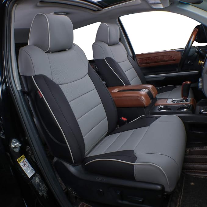 EKR Silverado Seat Covers Custom Fit for 2019 2020 2021 2022 2023 2024 2025 2026 Chevrolet Silverado 1500/ HD/LD RegularCab/DoubleCab/CrewCab 1st Row Only,Faux Leather(Black/Gray)