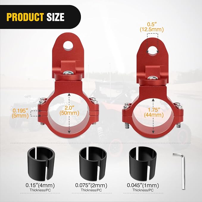 Nilight UTV Flag Antenna Mount Whip Light Mounting Bracket Red Adjustable Heavy Duty for 1.5" to 1.75" and 1.75" to 2" for Polaris RZR Ranger Can Am Maverick X3 Talon
