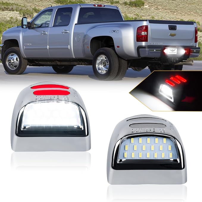 POPMOTORZ LED License Plate Lights Tag Lamps For Chevy Silverado GMC Sierra 1500 2500 3500 Suburban Tahoe Avalanche Traverse Yukon XL Cadillac Escalade Red OLED Neon Tube Pure White LED Tag Lights