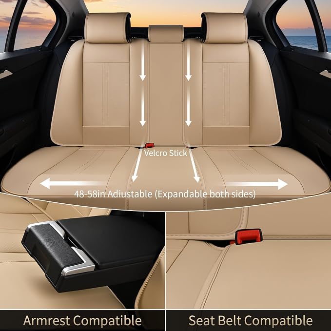 FLORICH Seat Covers, Car Seat Covers Full Set, Luxury Nappa Leather Seat Covers, Breathable and Waterproof Car Seat Protector 5 Seat, Automotive Seat Covers Universal Fit for Most Cars-Beige